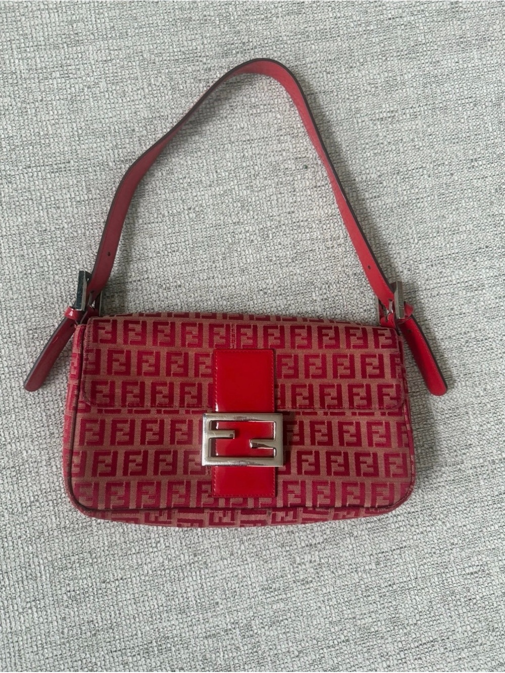 Fendi Red FF Logo Shoulder Bag with Silver Hardware